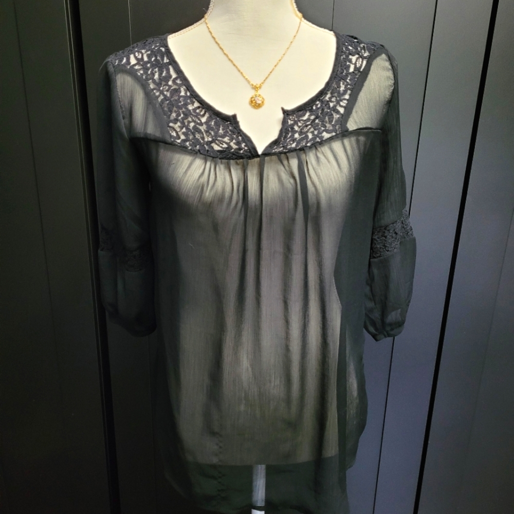 Sheer black lacy gothic tunic top